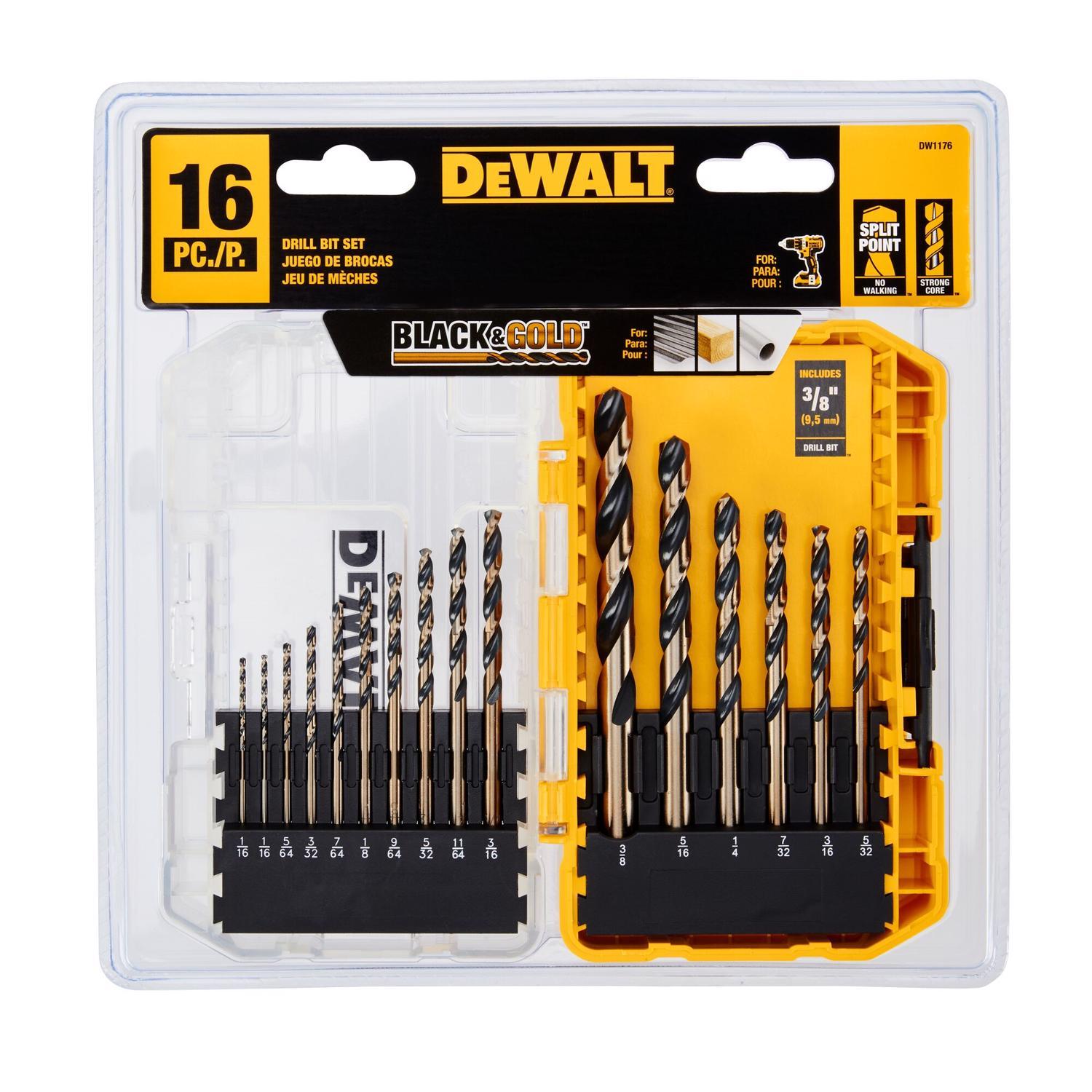 DEWALT Black & Gold High Speed Steel Drill Bit Set 3-Flat Shank 16 pc