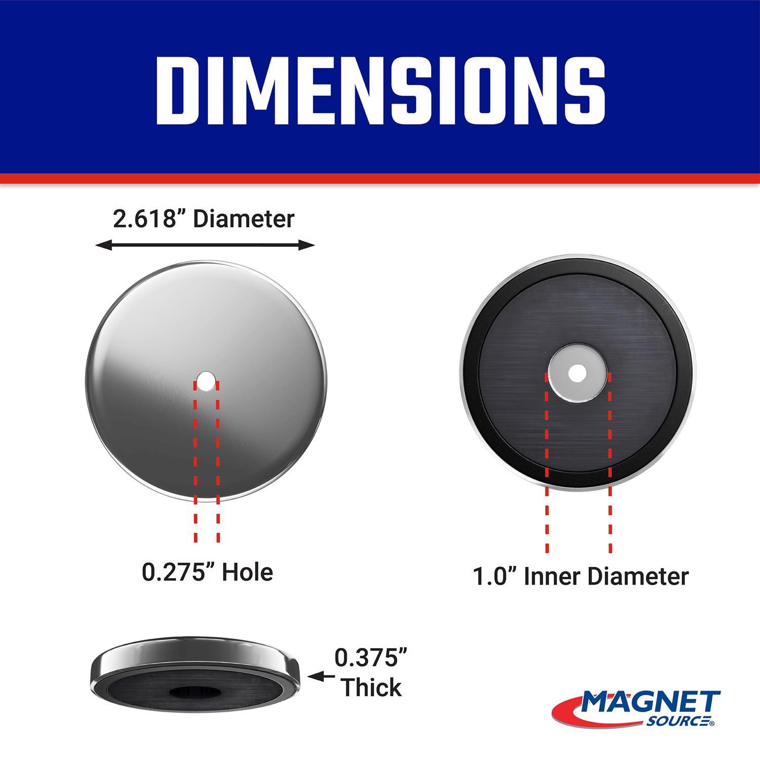 Magnet Source.375 in. L X 2.61 in. W Silver Round Base Magnet 65 lb. pull 1 pc