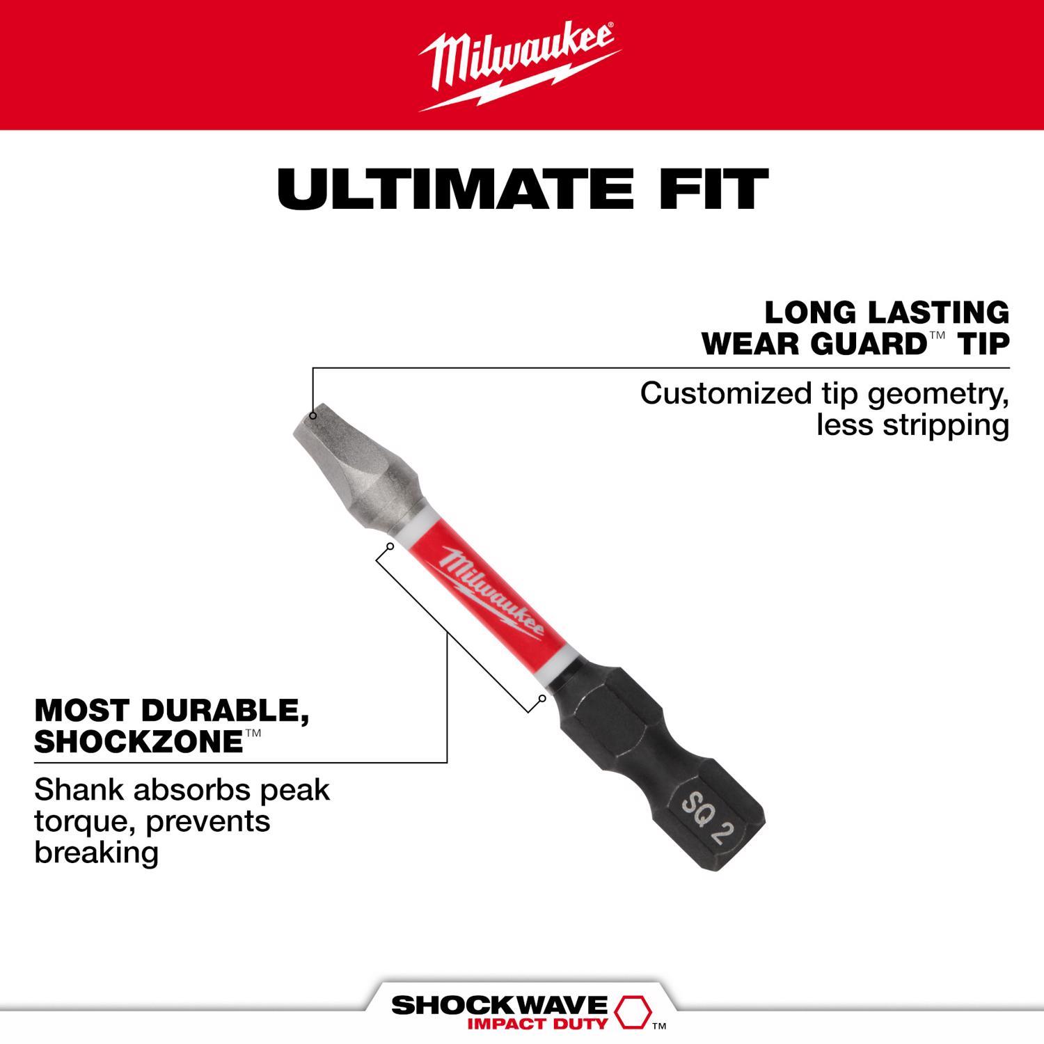 Milwaukee Shockwave Square #3 X 1 in. L Screwdriver Bit Steel 2 pk