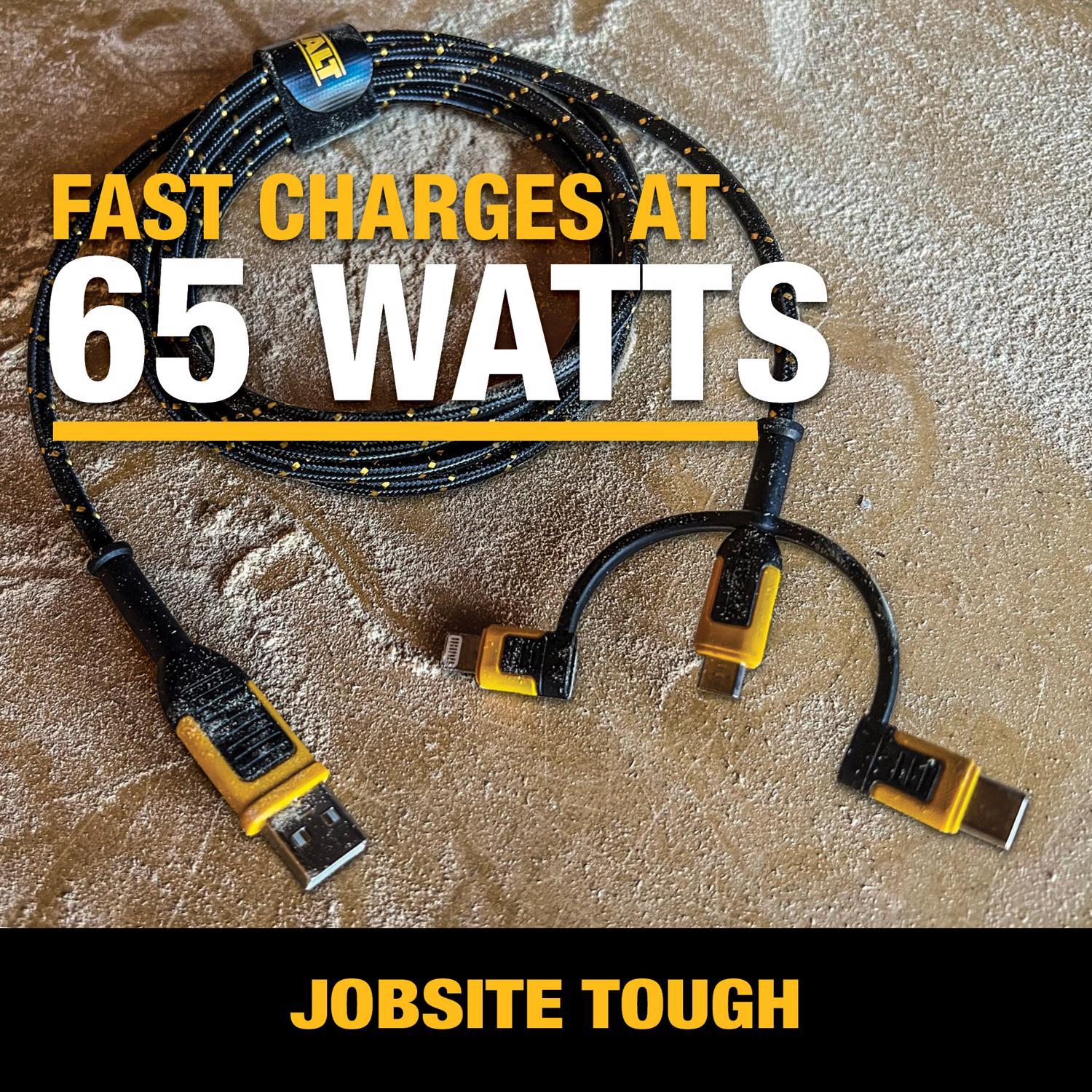 DeWalt Lightning, Type C and Micro USB 3-in-1 Cable 6 ft. Black/Yellow