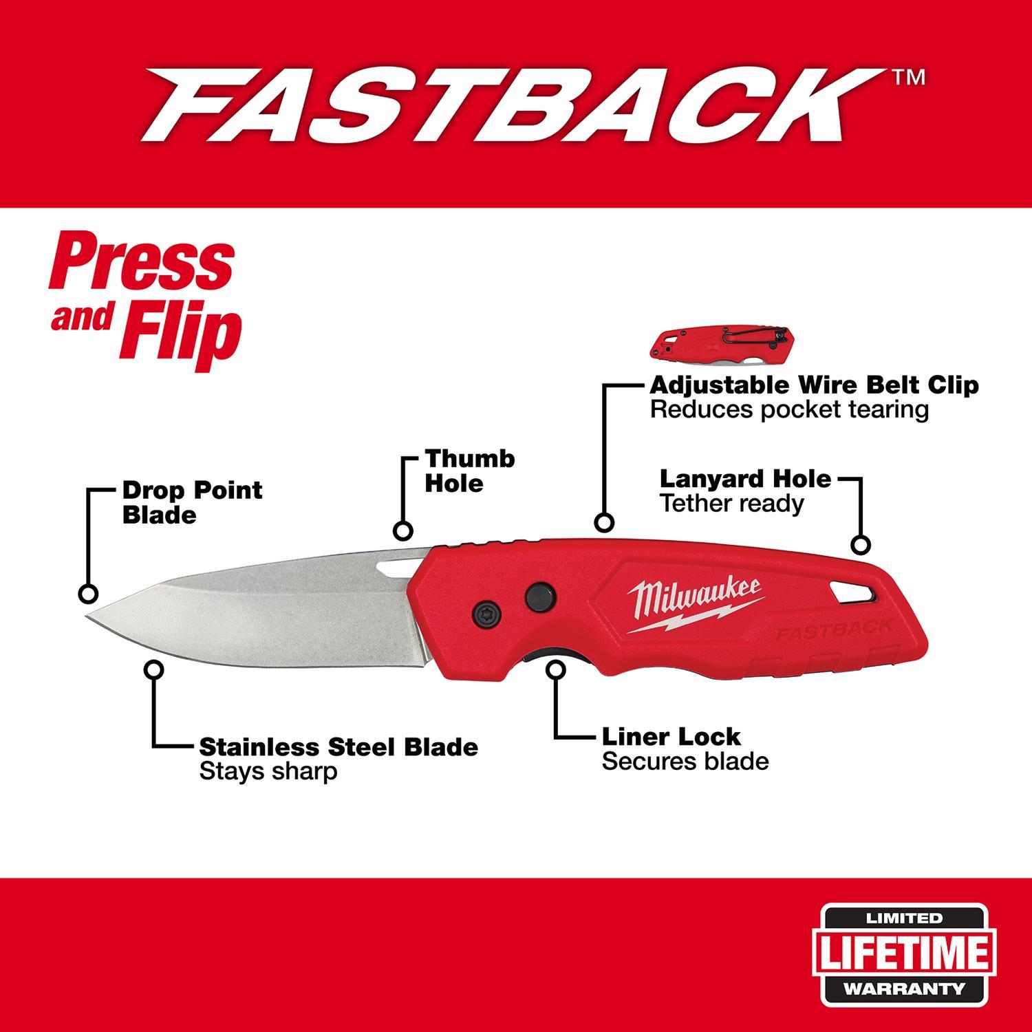 Milwaukee Fastback 7.5 in. Press and Flip Folding Pocket Knife Red 1 pc