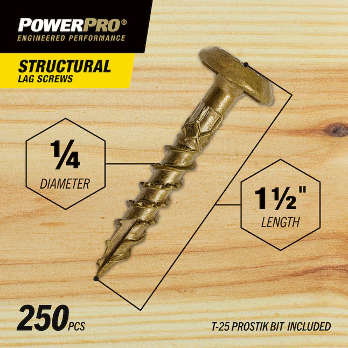 Power Pro 1/4-in x 1-1/2-in Epoxy Exterior Structural wood screws 250 Pieces