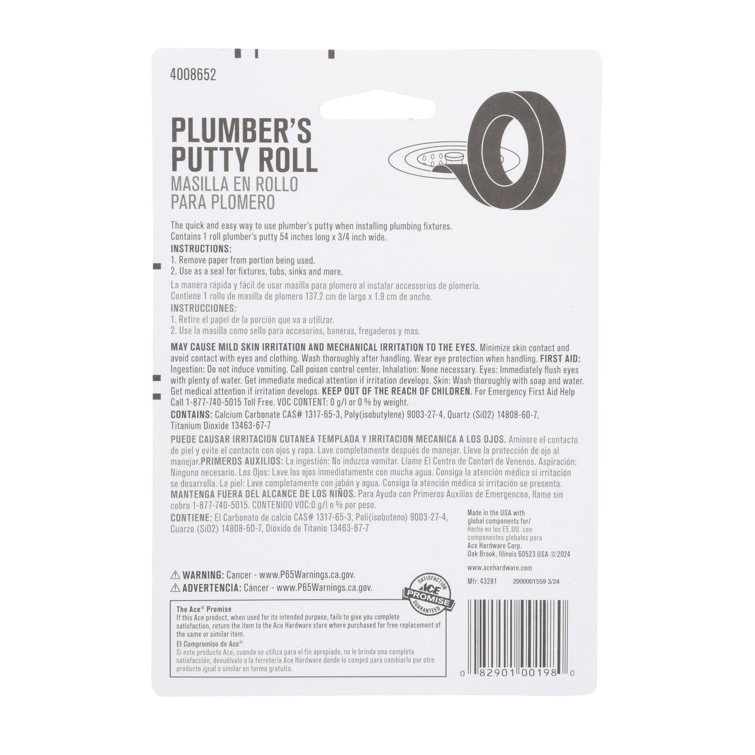 Ace White 3/4 in. W X 54 in. L Plumber's Putty Roll