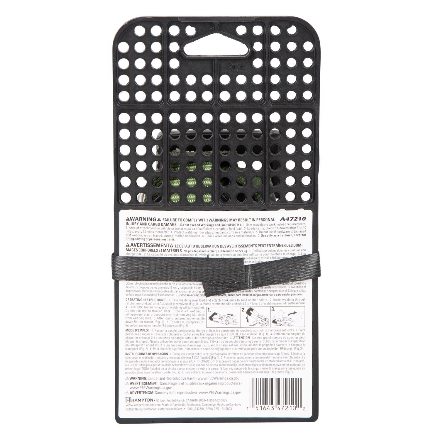Keeper 1 in. W X 12 ft. L Green Ratchet Tie Down Strap 500 lb 1 pk