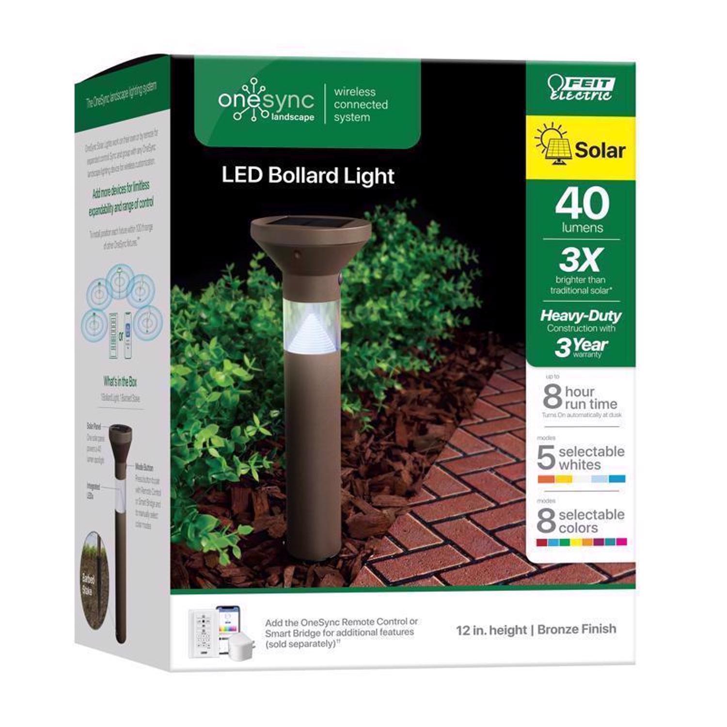 Feit OneSync Oil Rubbed Bronze Solar Powered 0.4 W LED Bollard Light 1 pk
