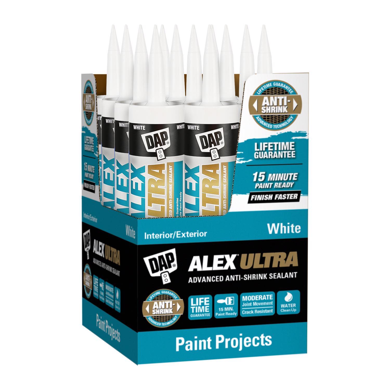 DAP Alex Ultra White Elastomeric Acrylic Latex All Purpose Waterproof Sealant 10.1 oz