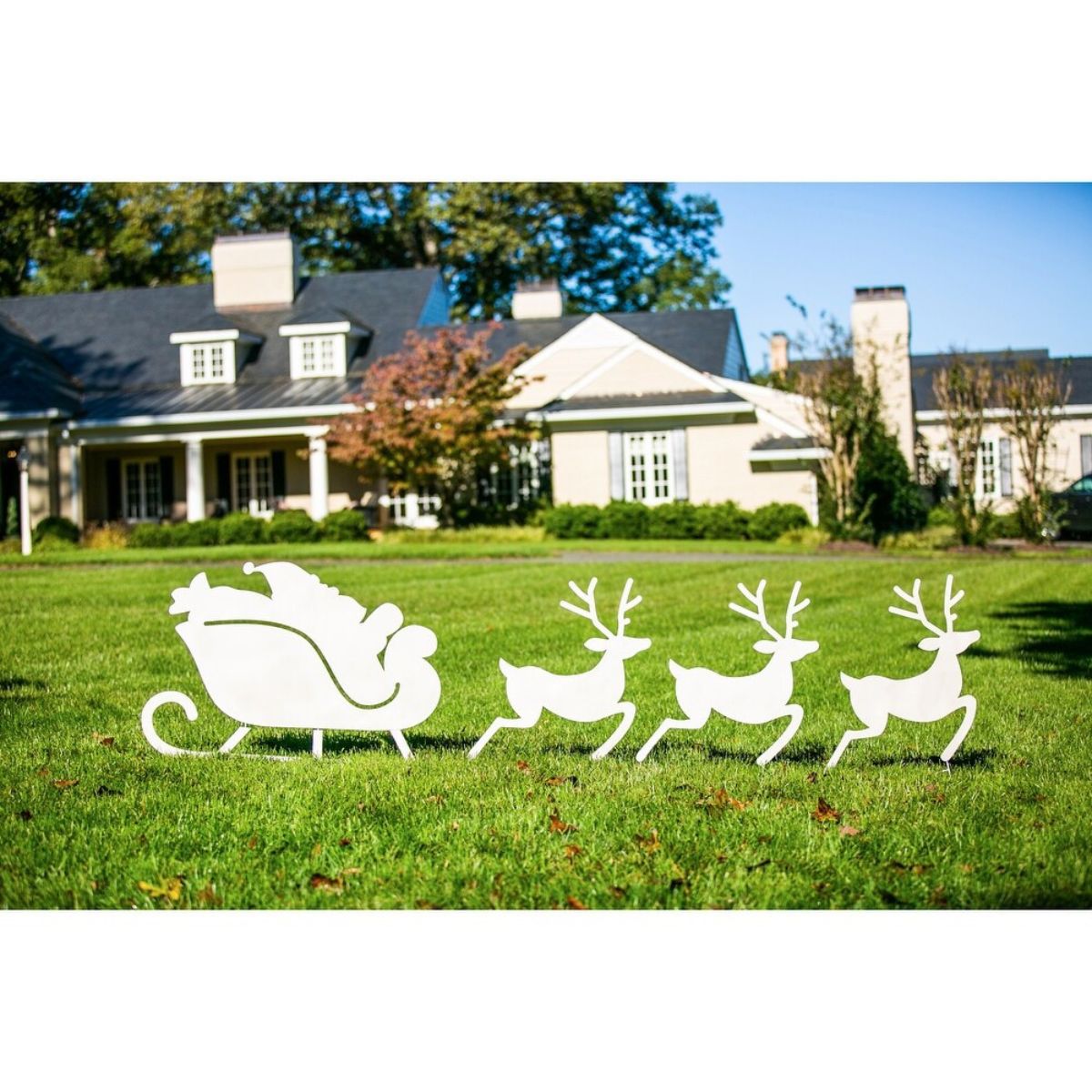 Evergreen Santa and Reindeer Metal Laser Cut Yard Sign Set of 4