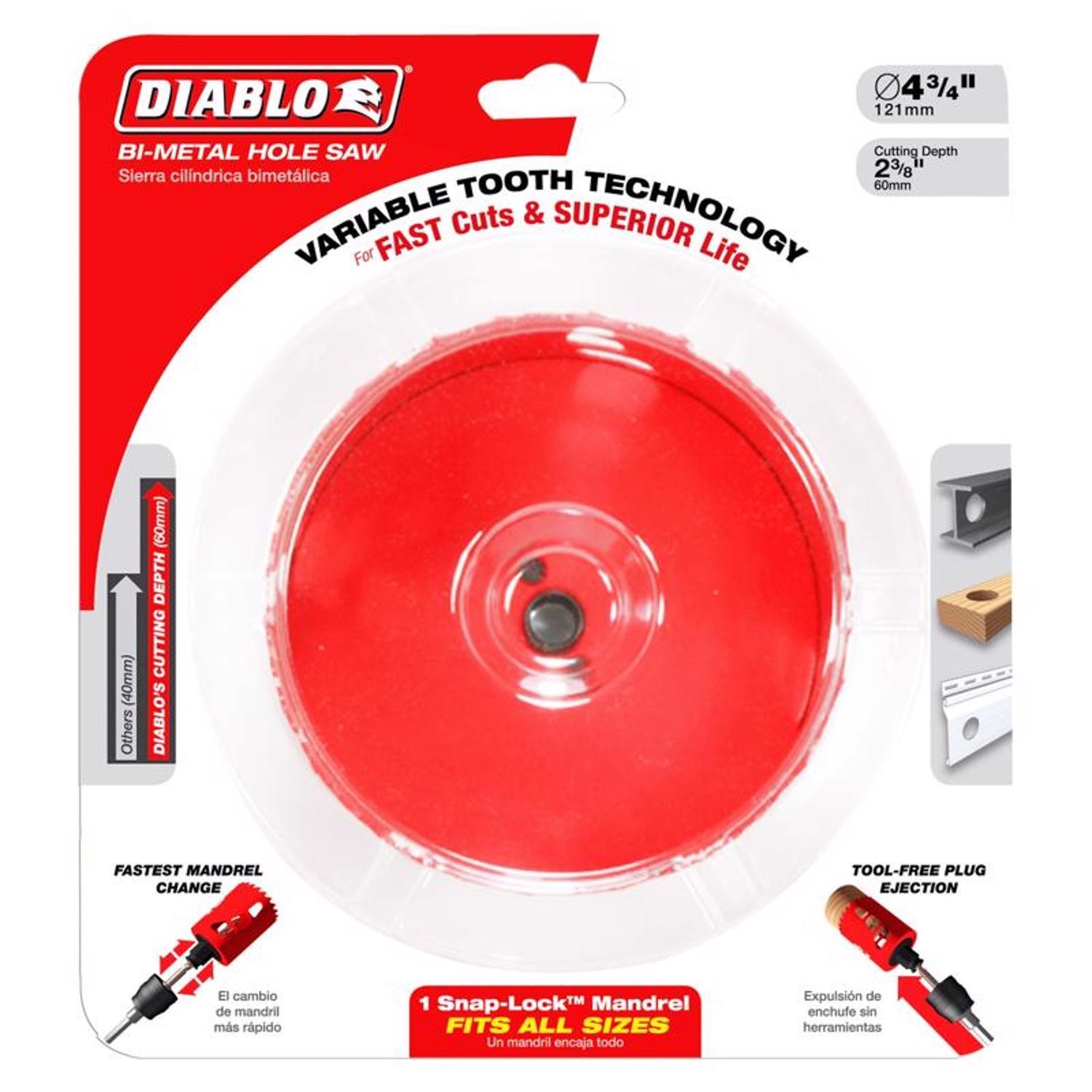 Diablo Snap-Lock Plus 4-1/2 in. Bi-Metal 2-3/8 in. L Hole Saw Arbor Included