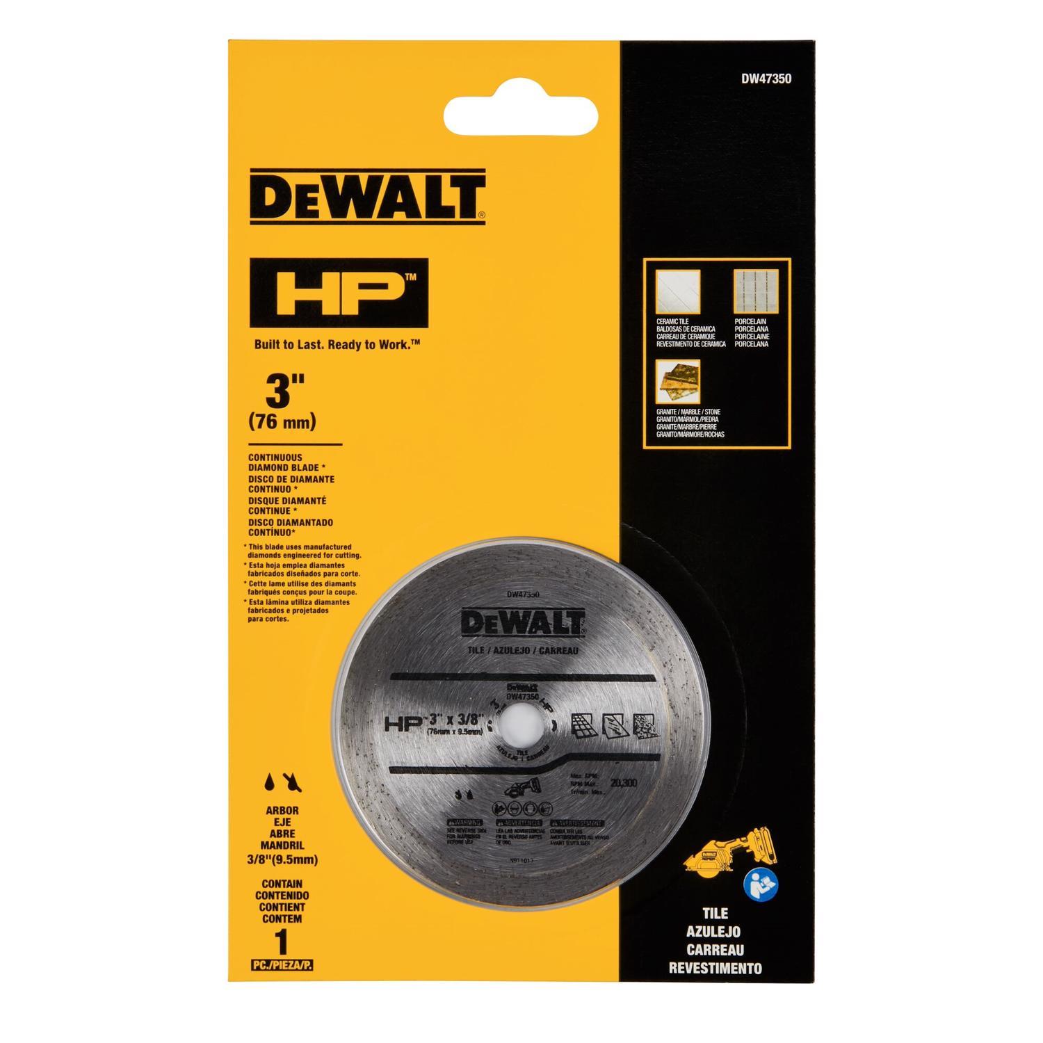 DeWalt 3 in. D X 3/8 in. X 0.2 in. thick Diamond/Metal Continuous HP Tile Blade 1 pk