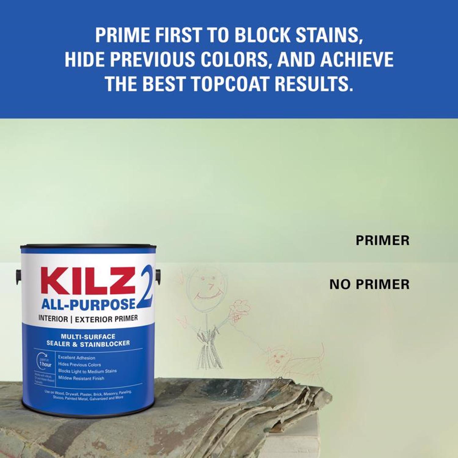 KILZ White Flat Water-Based Acrylic Stain Blocking Primer 1 qt