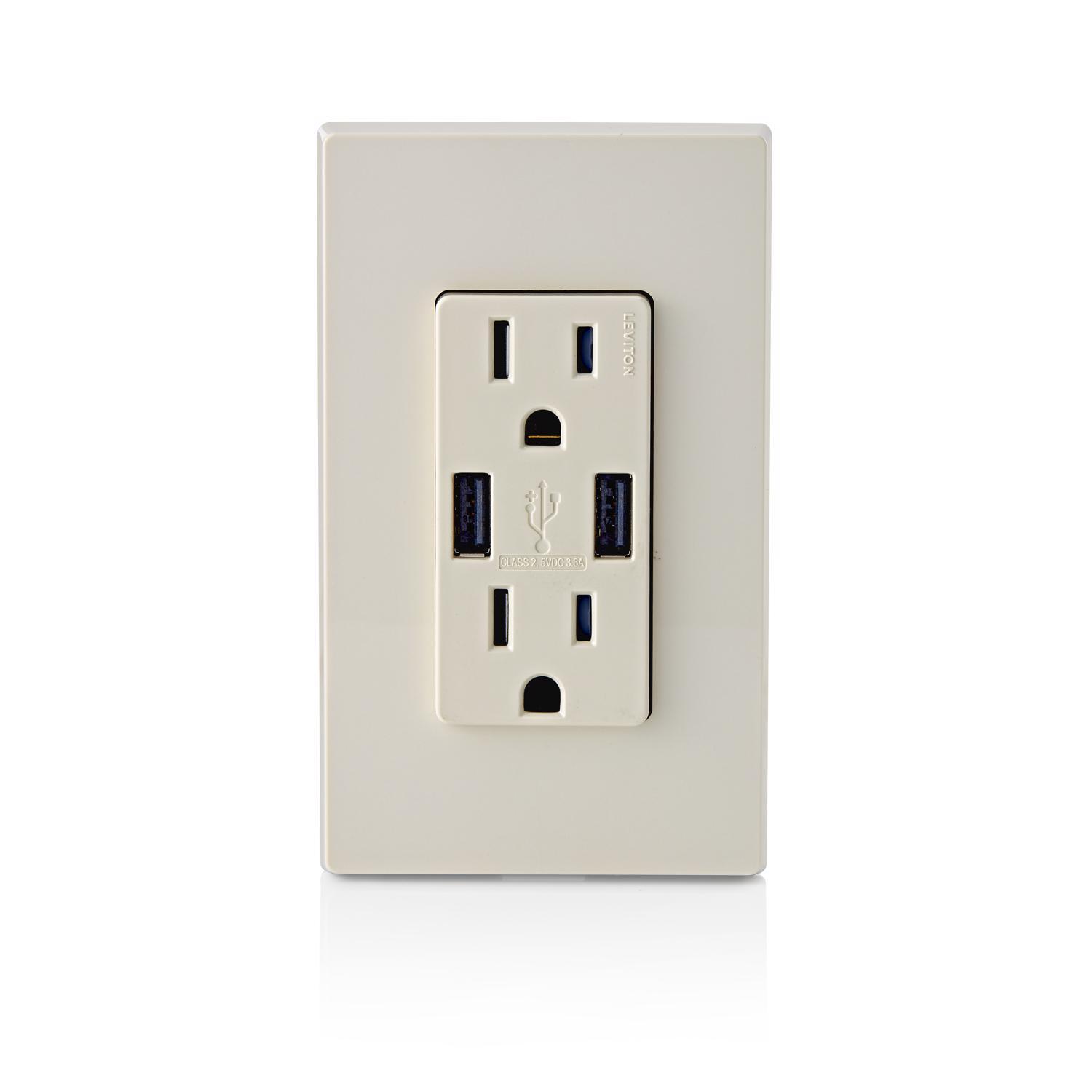 Leviton Decora 15 amps 125 V Duplex Light Almond Outlet and USB Charger 5-15R 1 pk