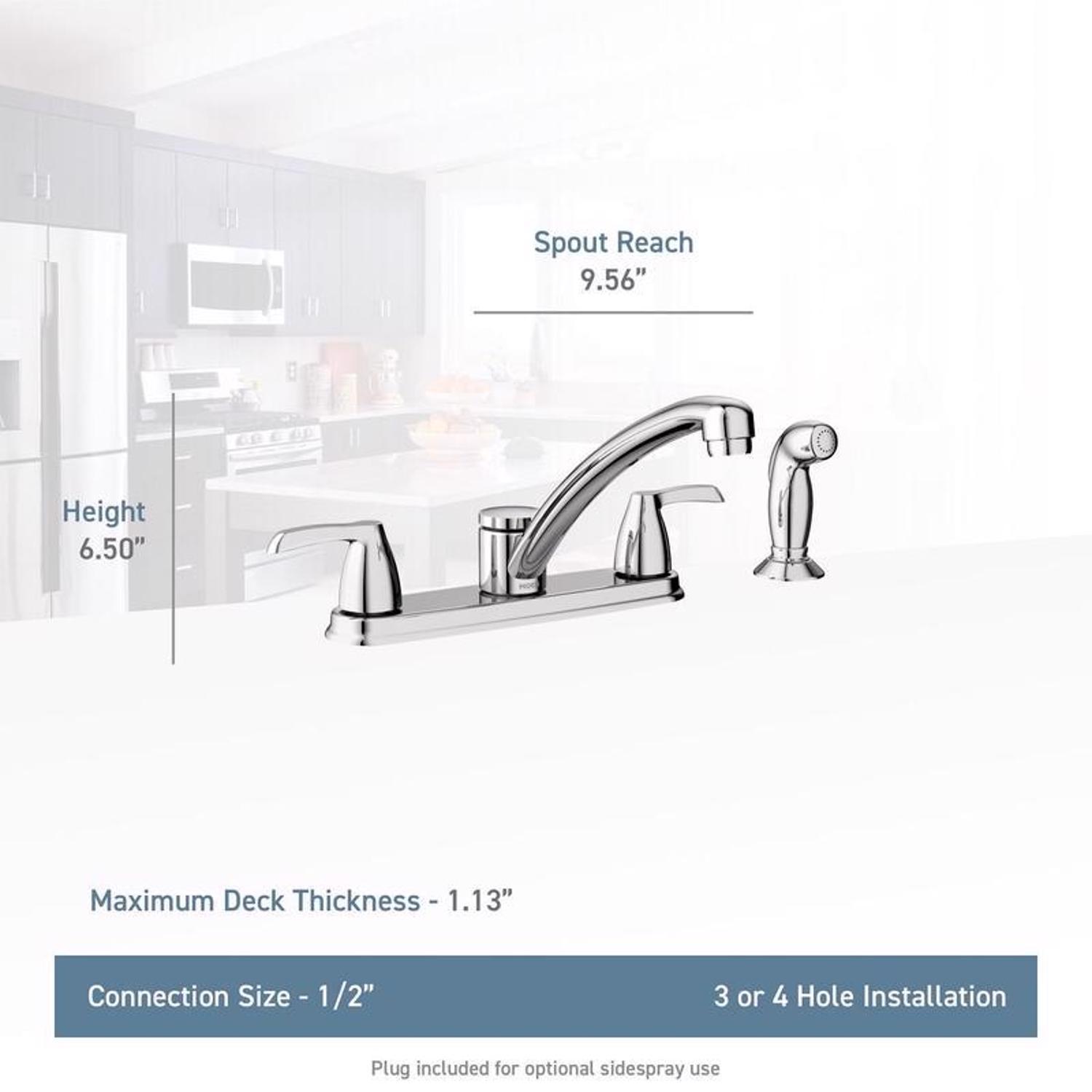 Moen Adler Two Handle Chrome Kitchen Faucet Side Sprayer Included