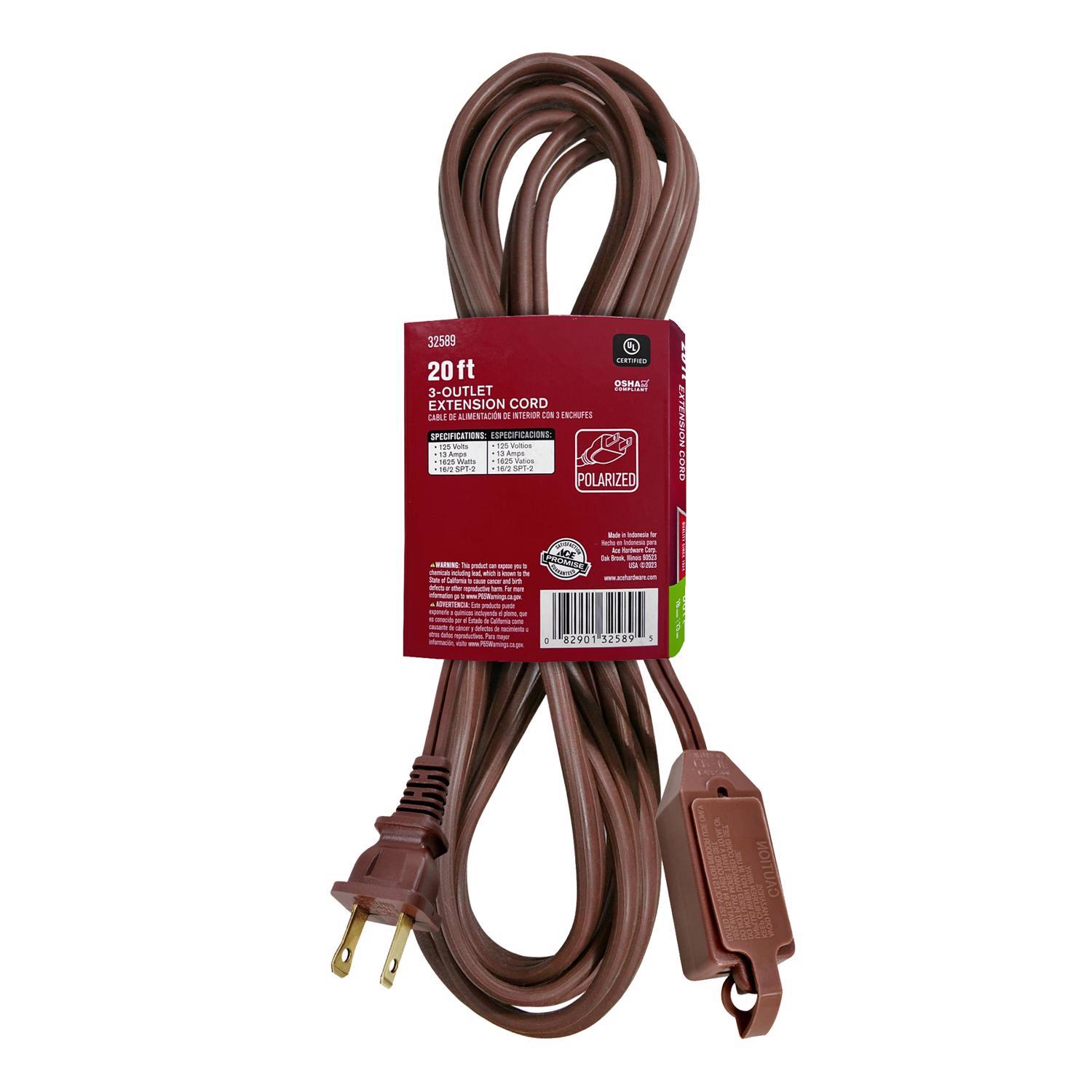 Ace Indoor 20 ft. L Brown Extension Cord 16/2 SPT-2