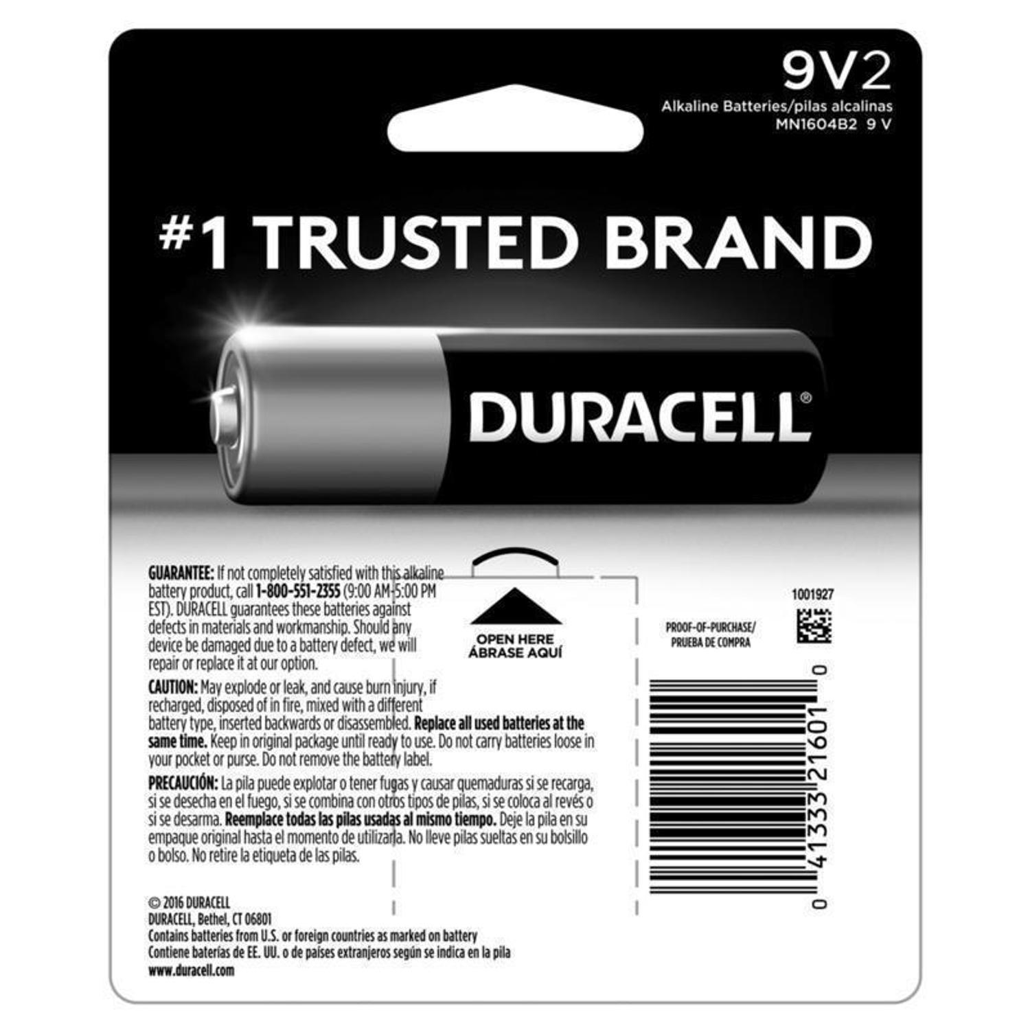 Duracell Coppertop 9-Volt Alkaline Batteries 2 pk Carded