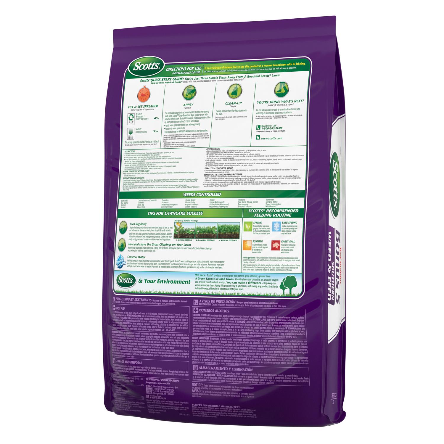 Scotts Turf Builder Bonus S Weed & Feed Southern Lawn Food For Multiple Grass Types 5000 sq ft