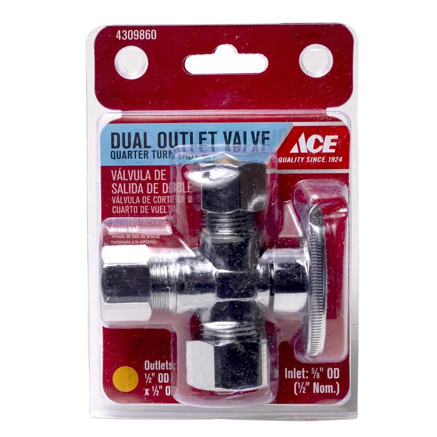 Ace 5/8 in. FPT X 1/2 in. Brass Dual Outlet Angle Stop