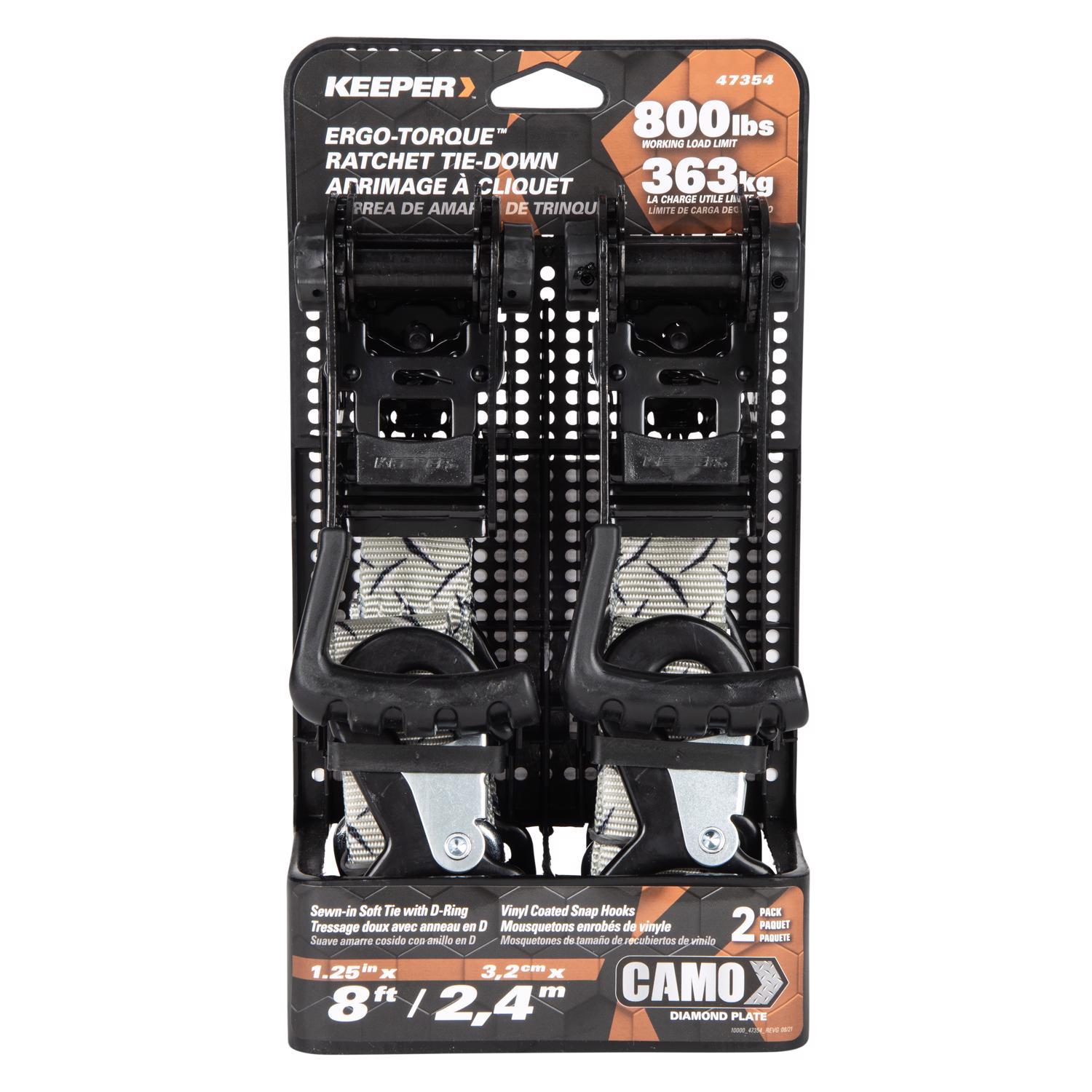 Keeper Ergo-Torque 1.25 in. W X 8 ft. L Gray Ratchet Tie Down Strap 800 lb 2 pk