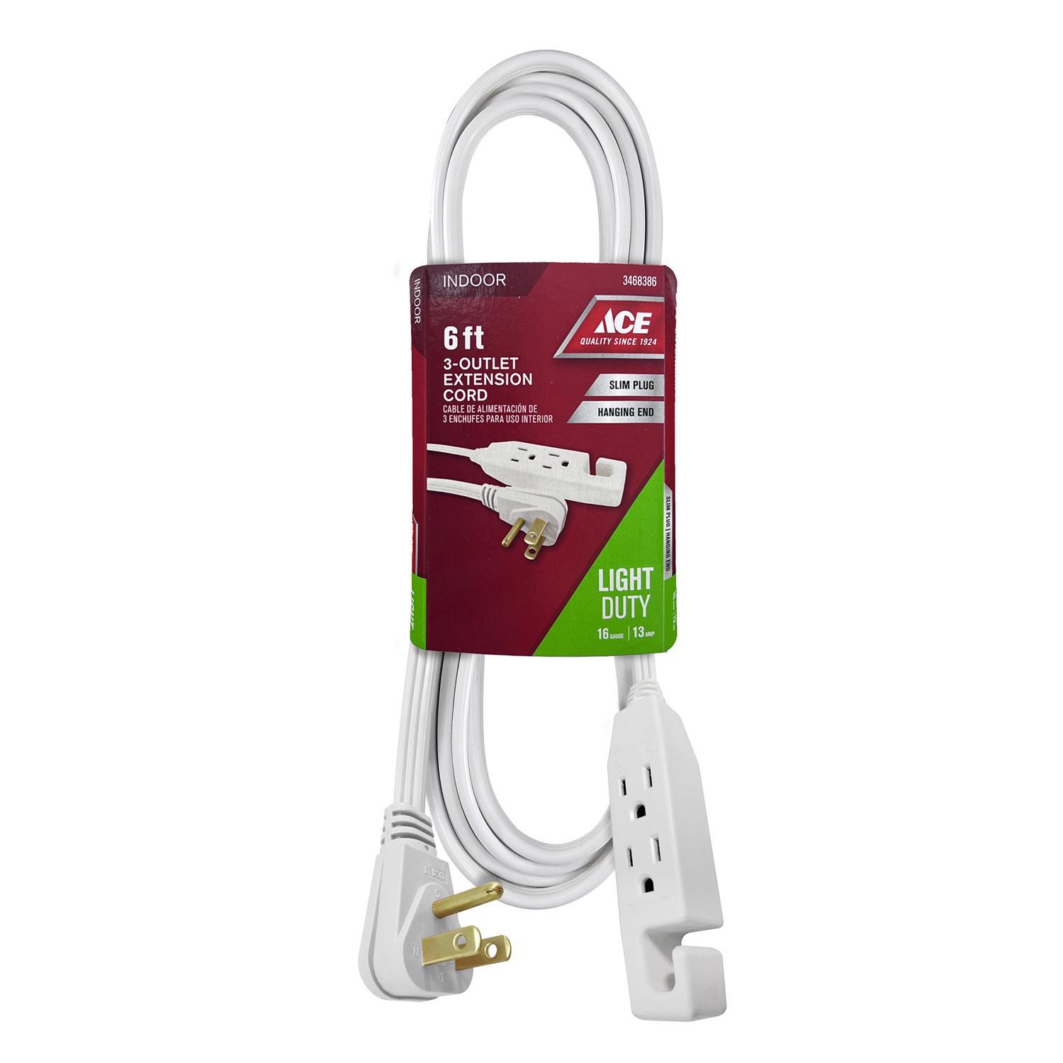 Ace Indoor 6 ft. L White Extension Cord 16/3 SPT-3