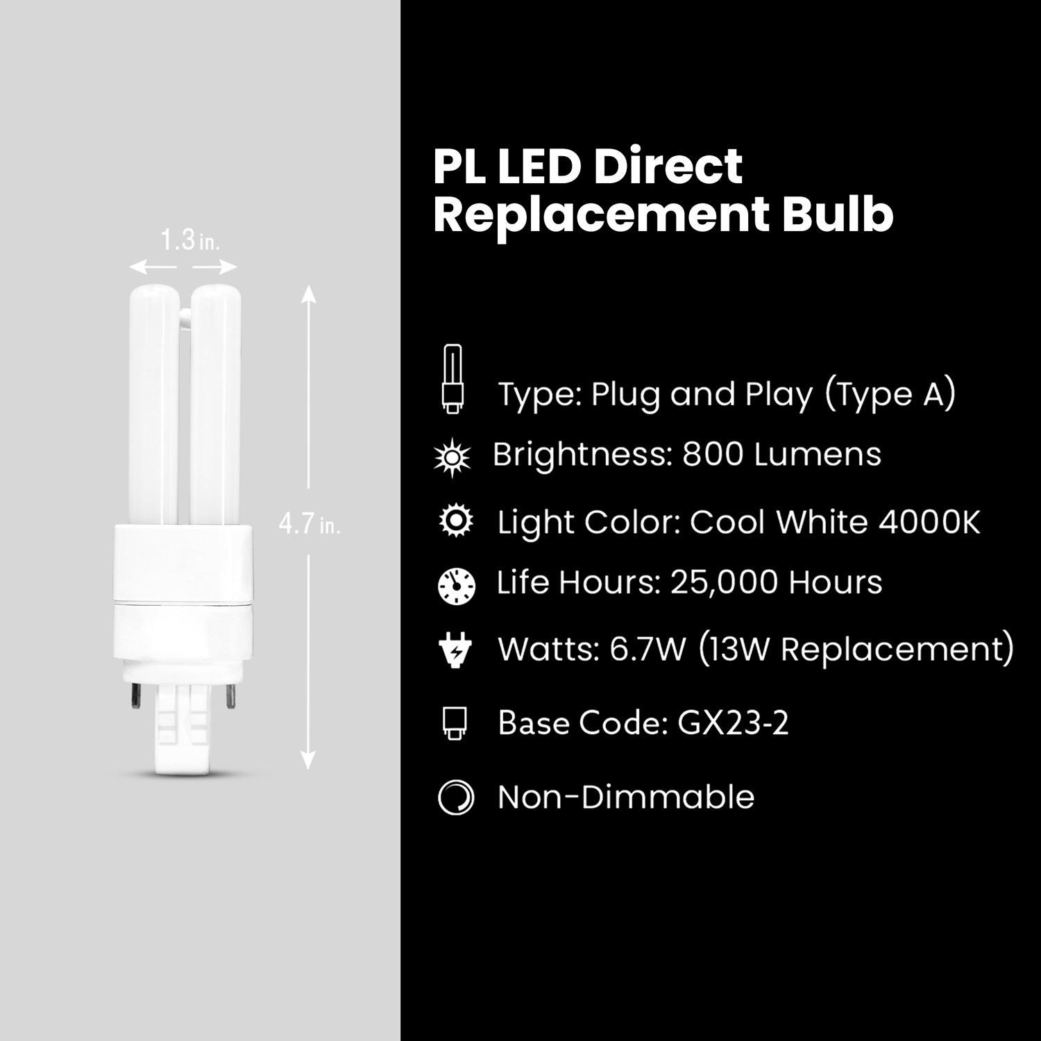 Feit Linear PL GX23-2 LED Bulb Cool White 13 Watt Equivalence 1 pk