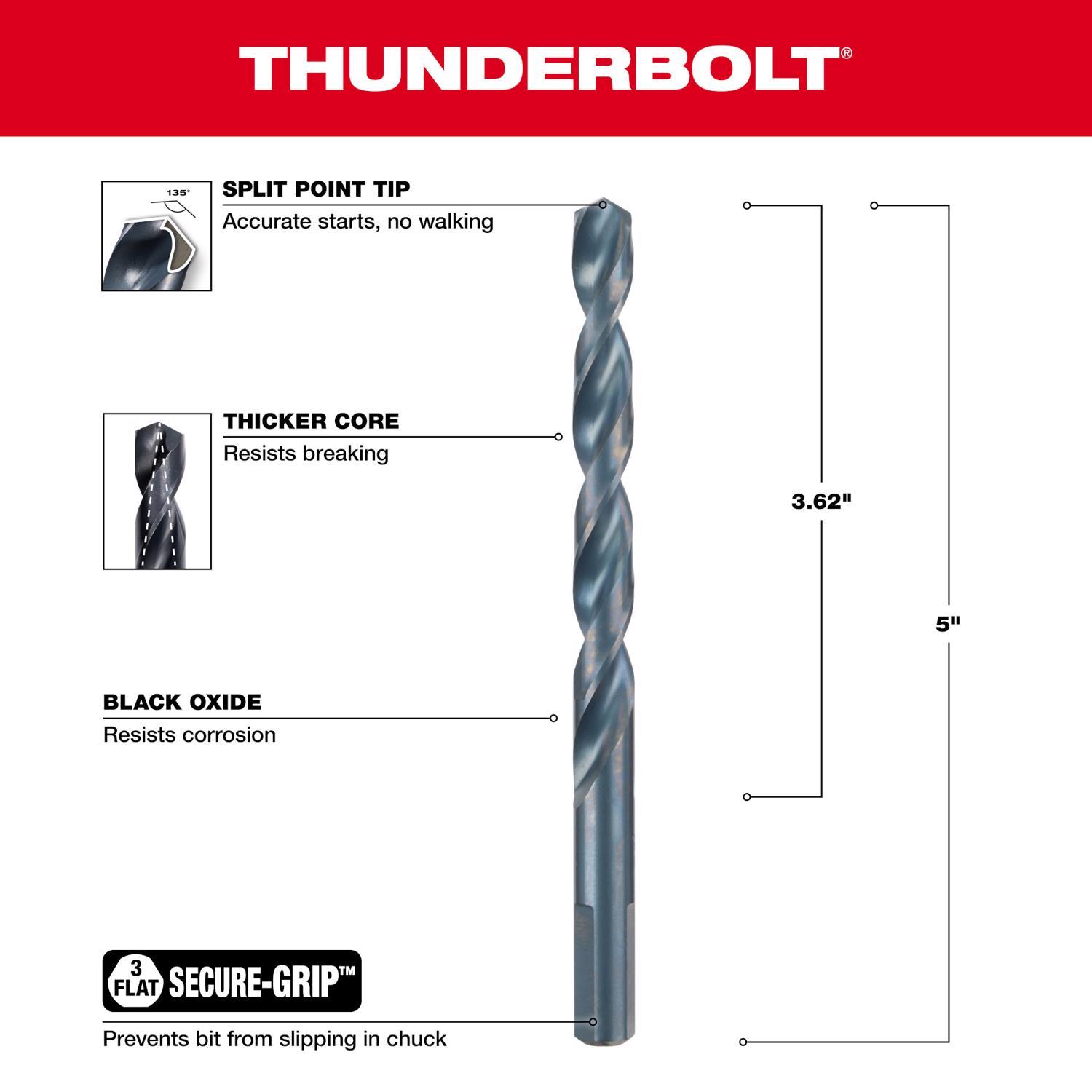 Milwaukee Thunderbolt 3/8 in. X 5 in. L Black Oxide Drill Bit 3-Flat Shank 1 pc