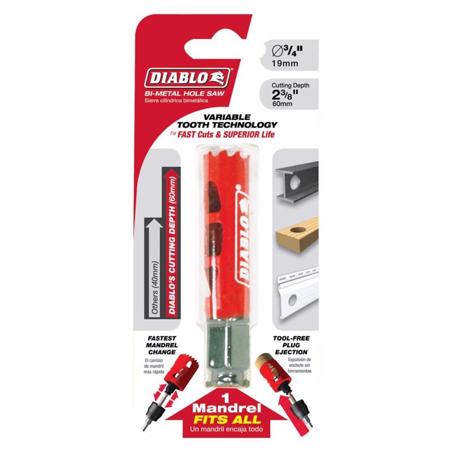 Diablo Snap-Lock Plus 3/4 in. Bi-Metal 2-3/8 in. L Hole Saw Arbor Included