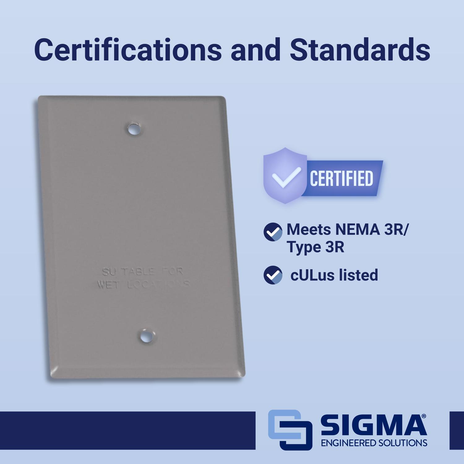 Sigma Engineered Solutions Rectangle Stamped Steel 1 gang 4.52 in. H X 2.77 in. W Flat Box Cover