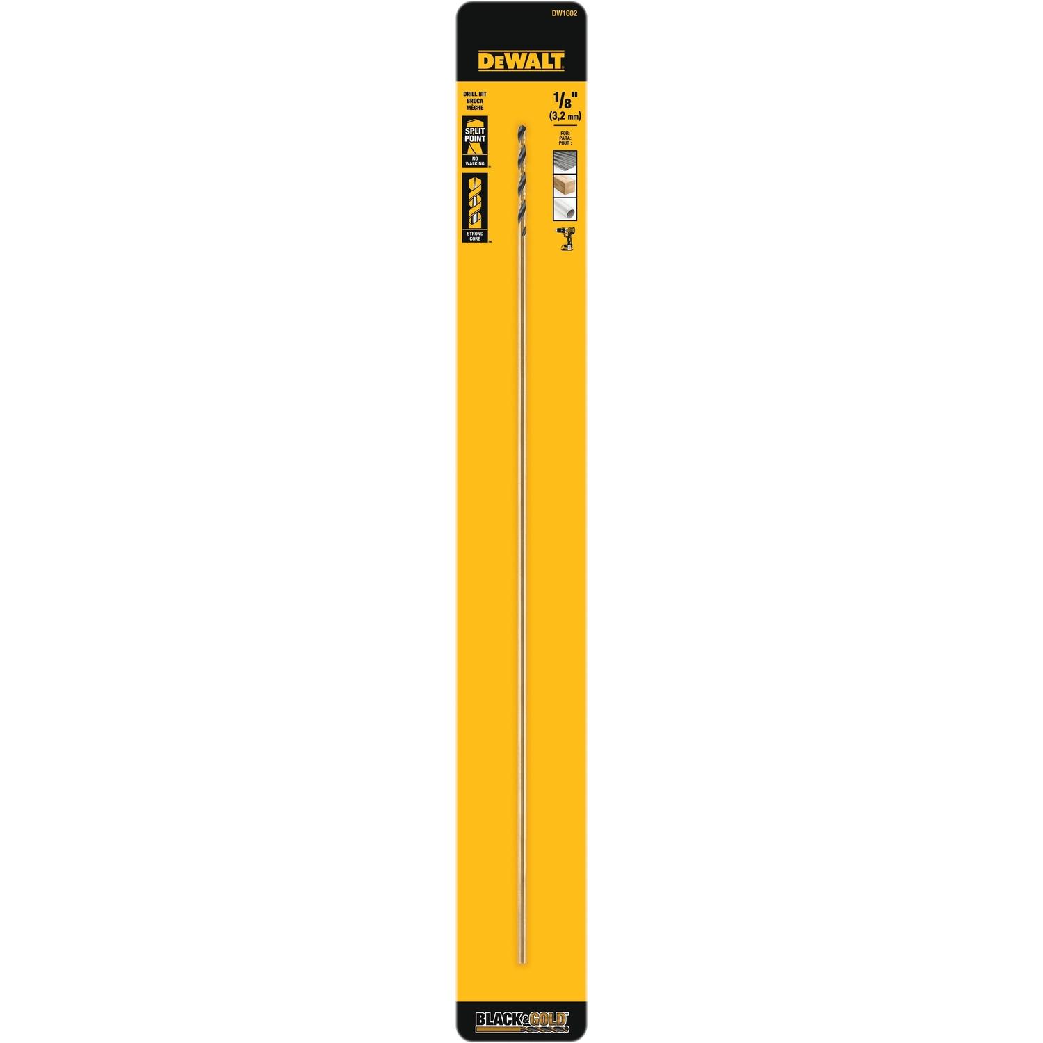 DEWALT Black & Gold 1/8 in. X 12 in. L High Speed Steel Split Point Aircraft Drill Bit Straight Shan