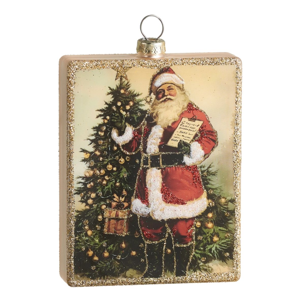 Raz 4.5 in. Checking It Twice Square Ornament