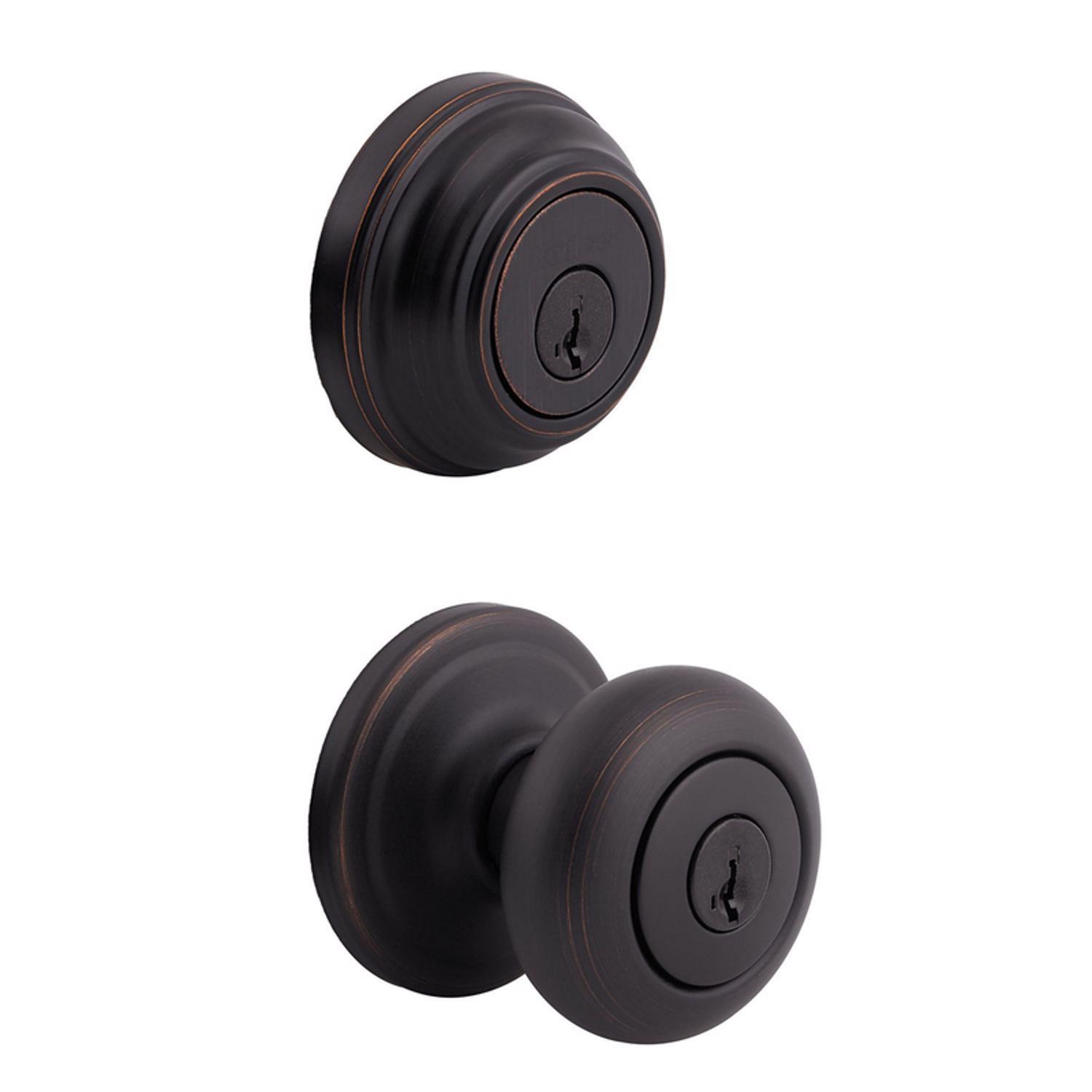 Kwikset SmartKey Juno Venetian Bronze Deadbolt and Entry Door Knob KW1 1-3/4 in.