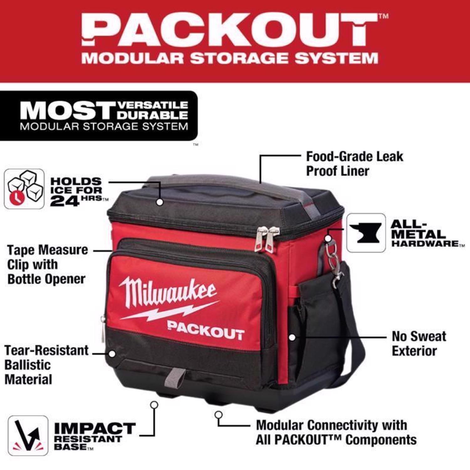 Milwaukee Packout Ballistic Nylon Jobsite Cooler Utility Bag 6 pocket Black/Red 1 pc