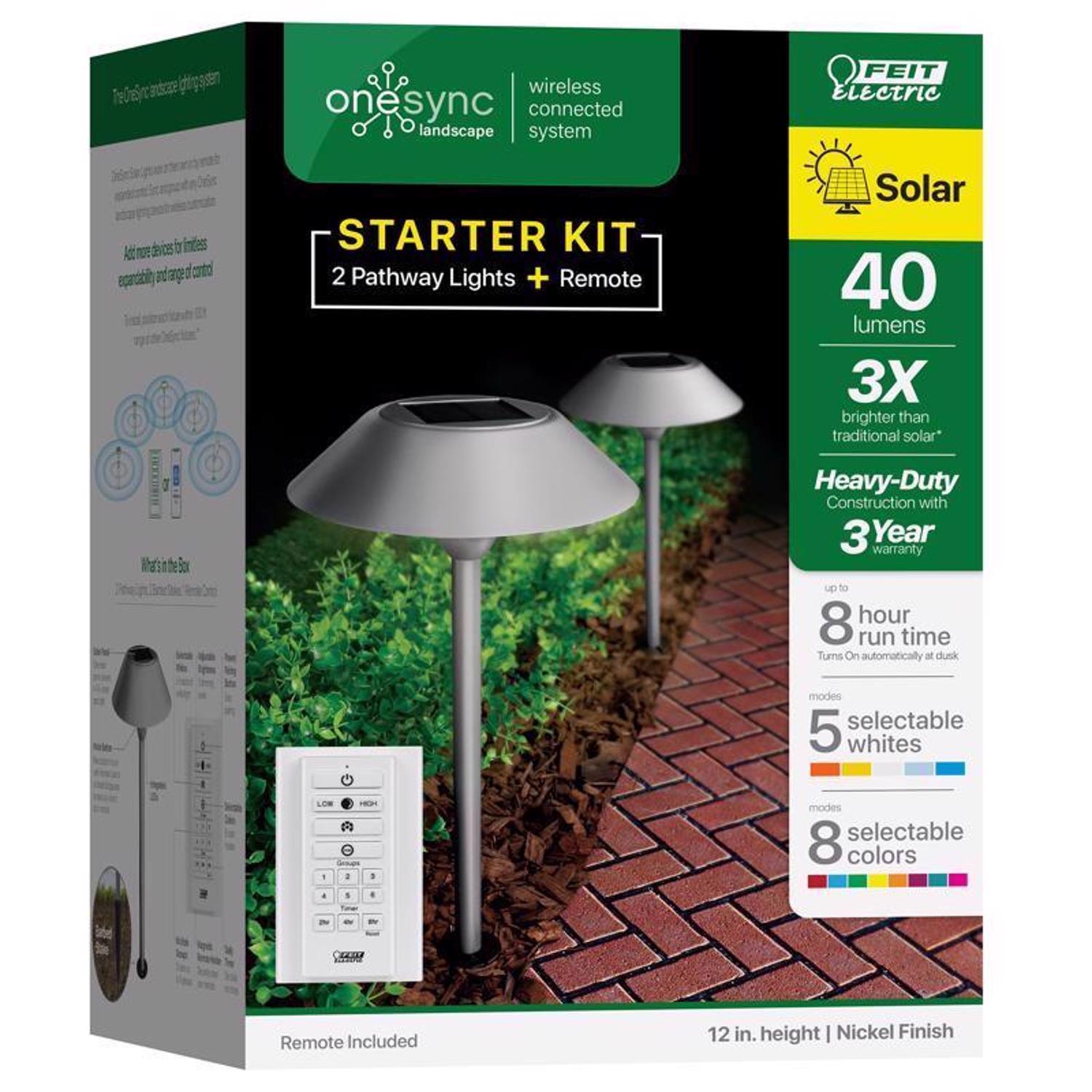 Feit OneSync Brushed Nickel Solar Powered 0.4 W LED Pathway Light 2 pk