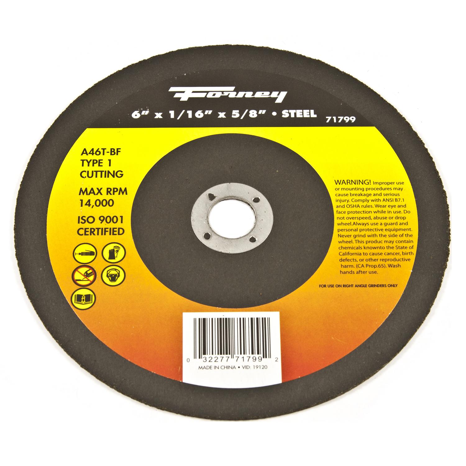 Forney 6 in. D X 5/8 in. X 1/16 in. thick Aluminum Oxide Metal Cut-Off Wheel 1 pc
