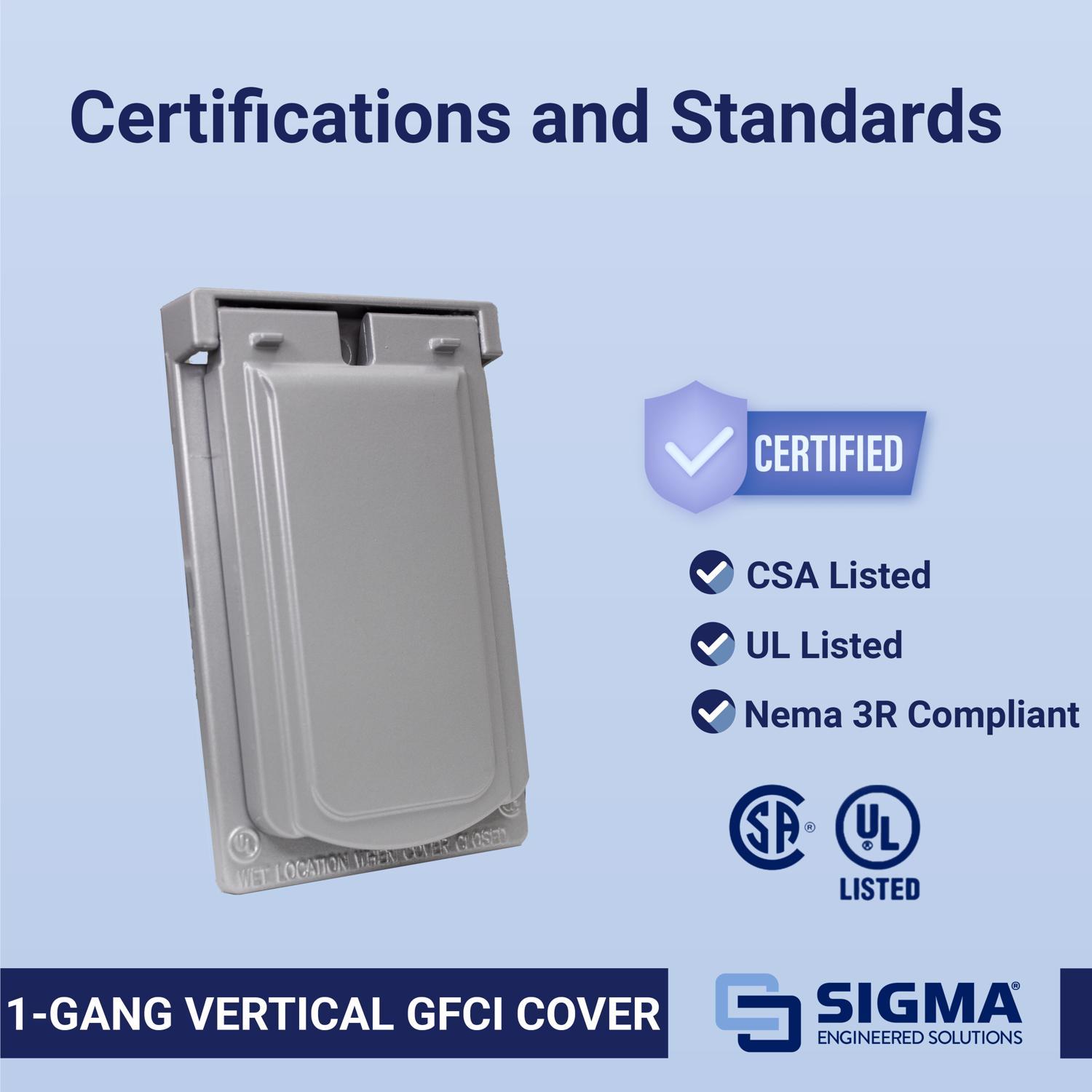 Sigma Engineered Solutions Rectangle Die-Cast Metal 1 gang 4.57 in. H X 2.83 in. W Vertical GFCI Cov