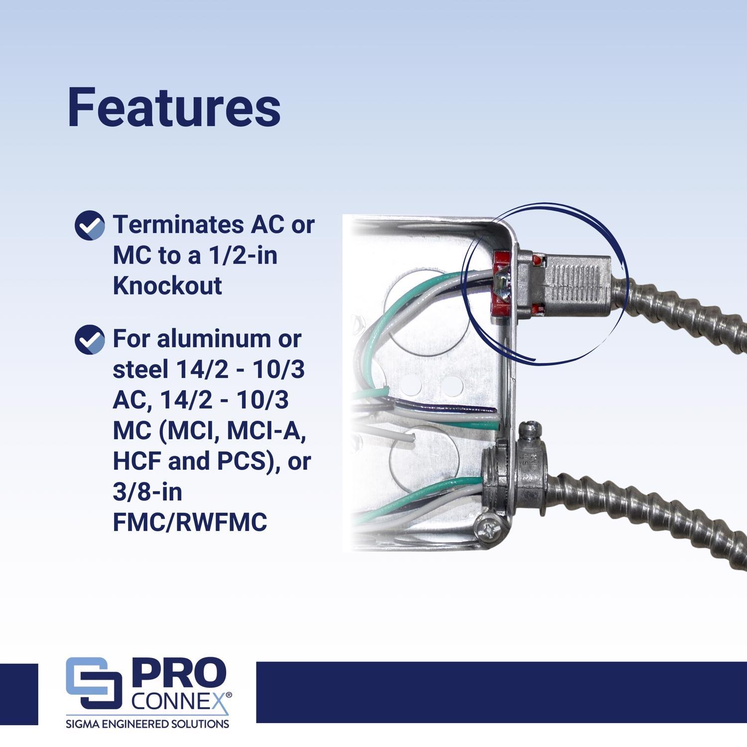 Sigma Engineered Solutions ProConnex 3/8 in. D Die-Cast Zinc Flex Connector For AC, MC and FMC/RWFMC
