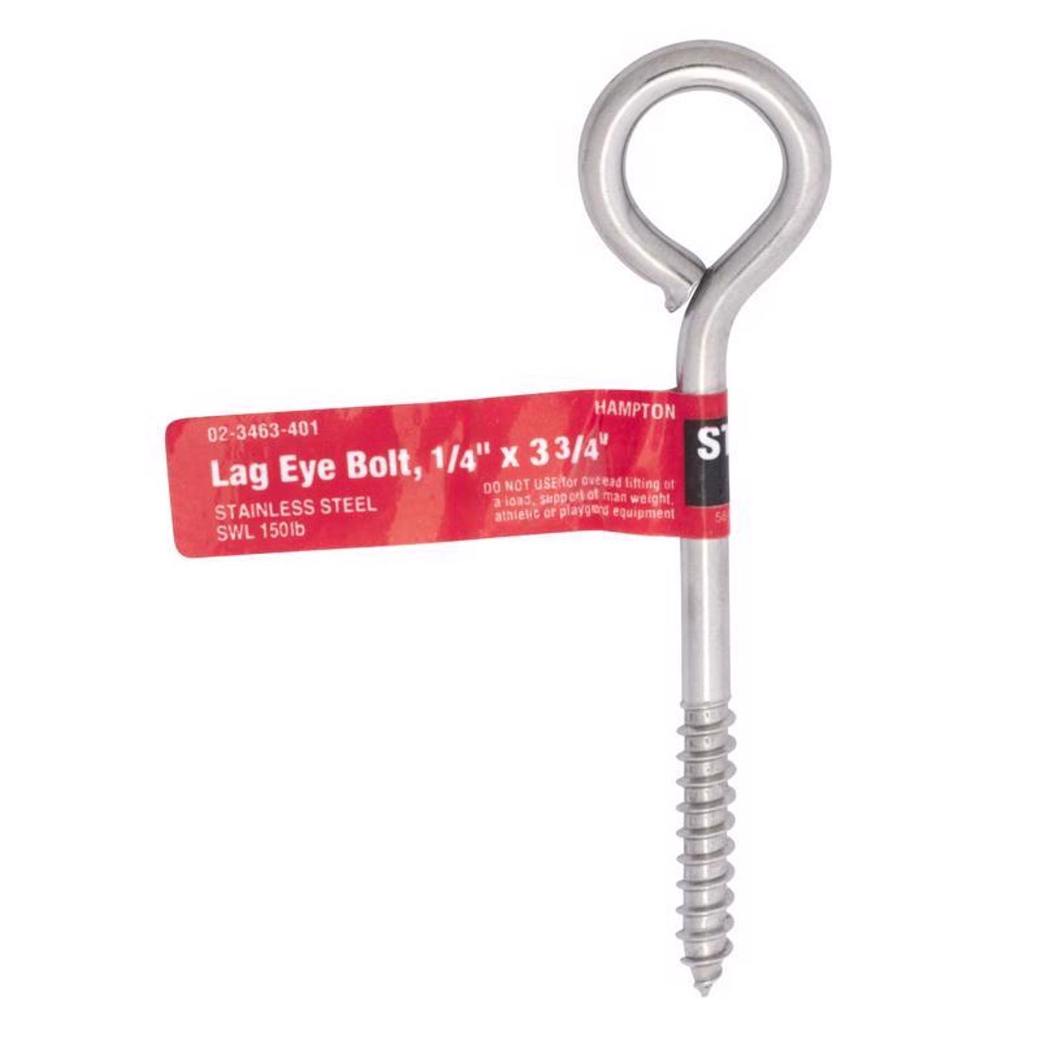 Hampton 1/4 in. X 3-3/4 in. L Stainless Stainless Steel Lag Thread Eyebolt