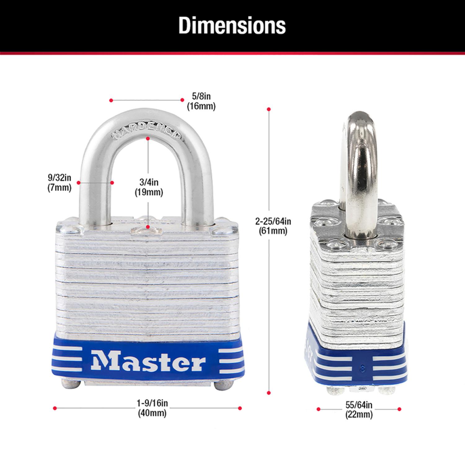 Master Lock 2 25/64 in. H X 1-9/16 in. W Laminated Steel 4-Pin Cylinder Exterior Padlock