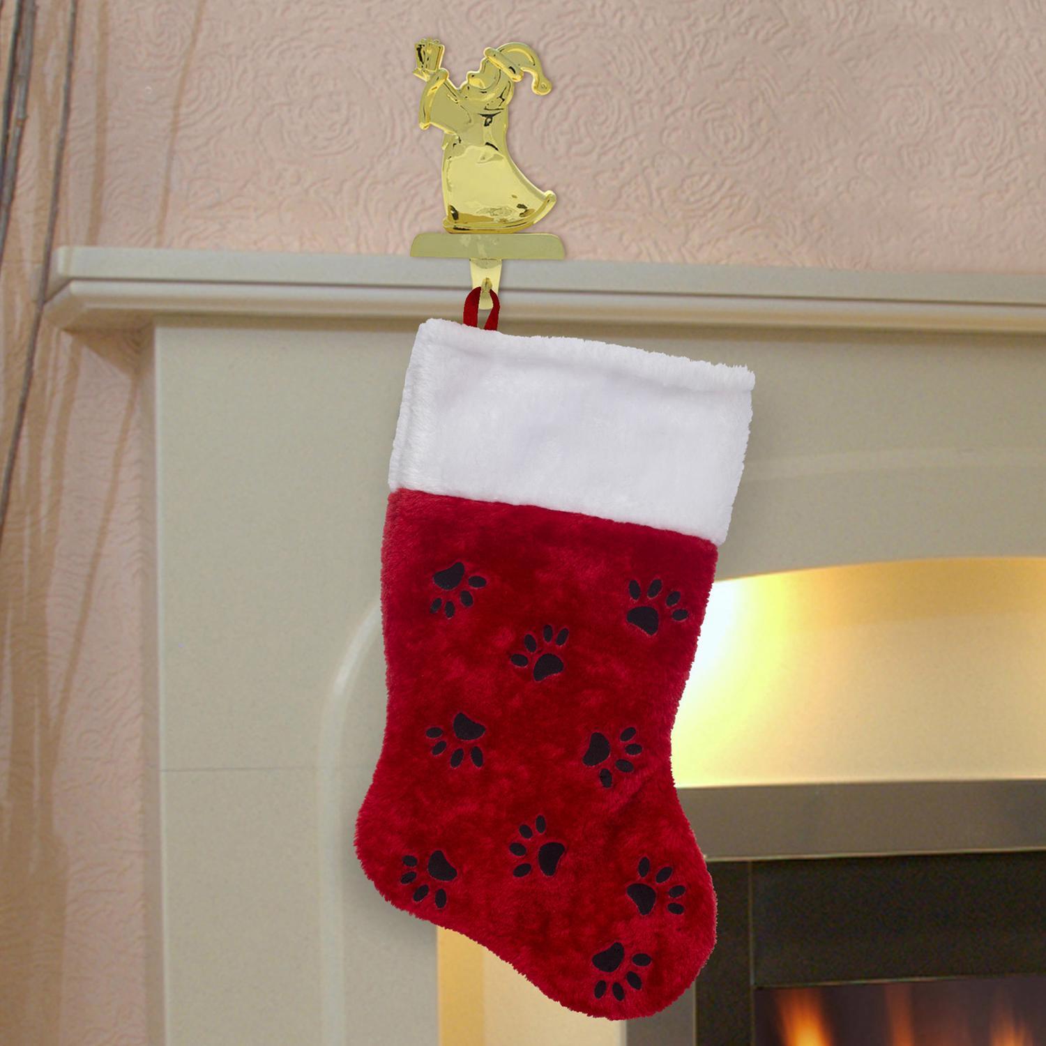 Dyno Red/White/Black Paw Print Christmas Stocking 16 in.