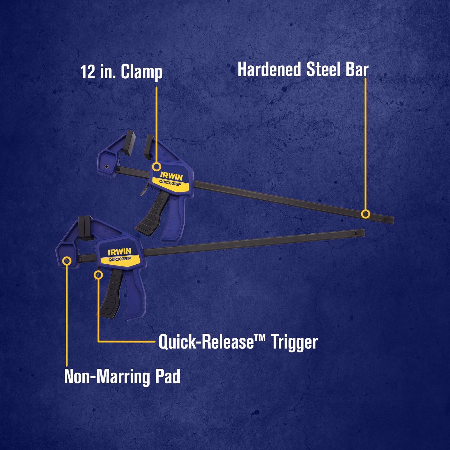 Irwin Quick-Grip 12 in. X 2-7/16 in. D Bar Clamp 100 lb 2 pc