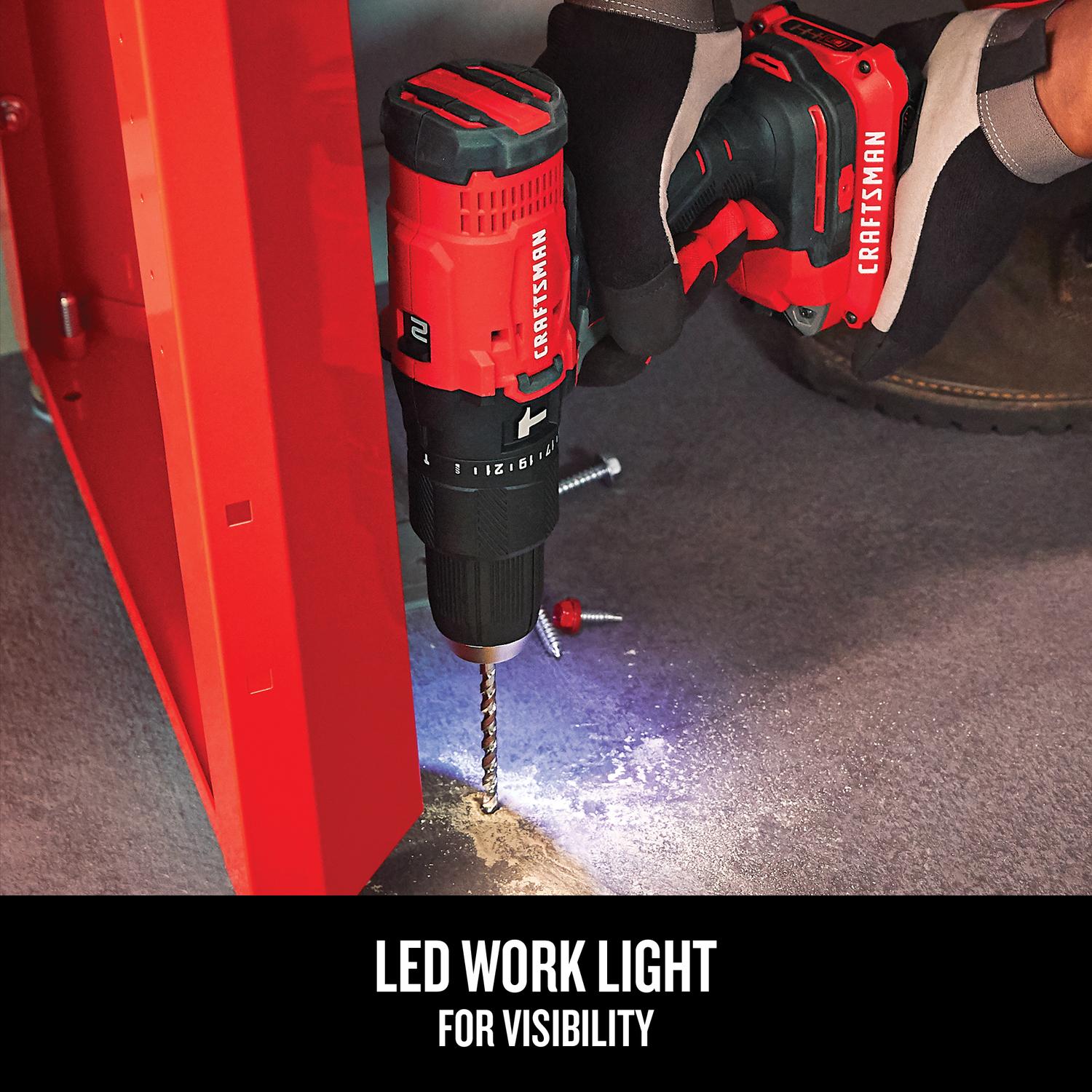 CRAFTSMAN V20 1/2 in. Brushed Cordless Hammer Drill Kit (Battery & Charger)