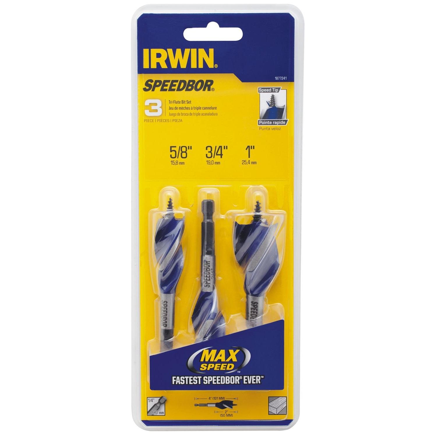Irwin Speedbor Steel Wood Boring Bit Set Quick-Change Hex Shank 3 pc