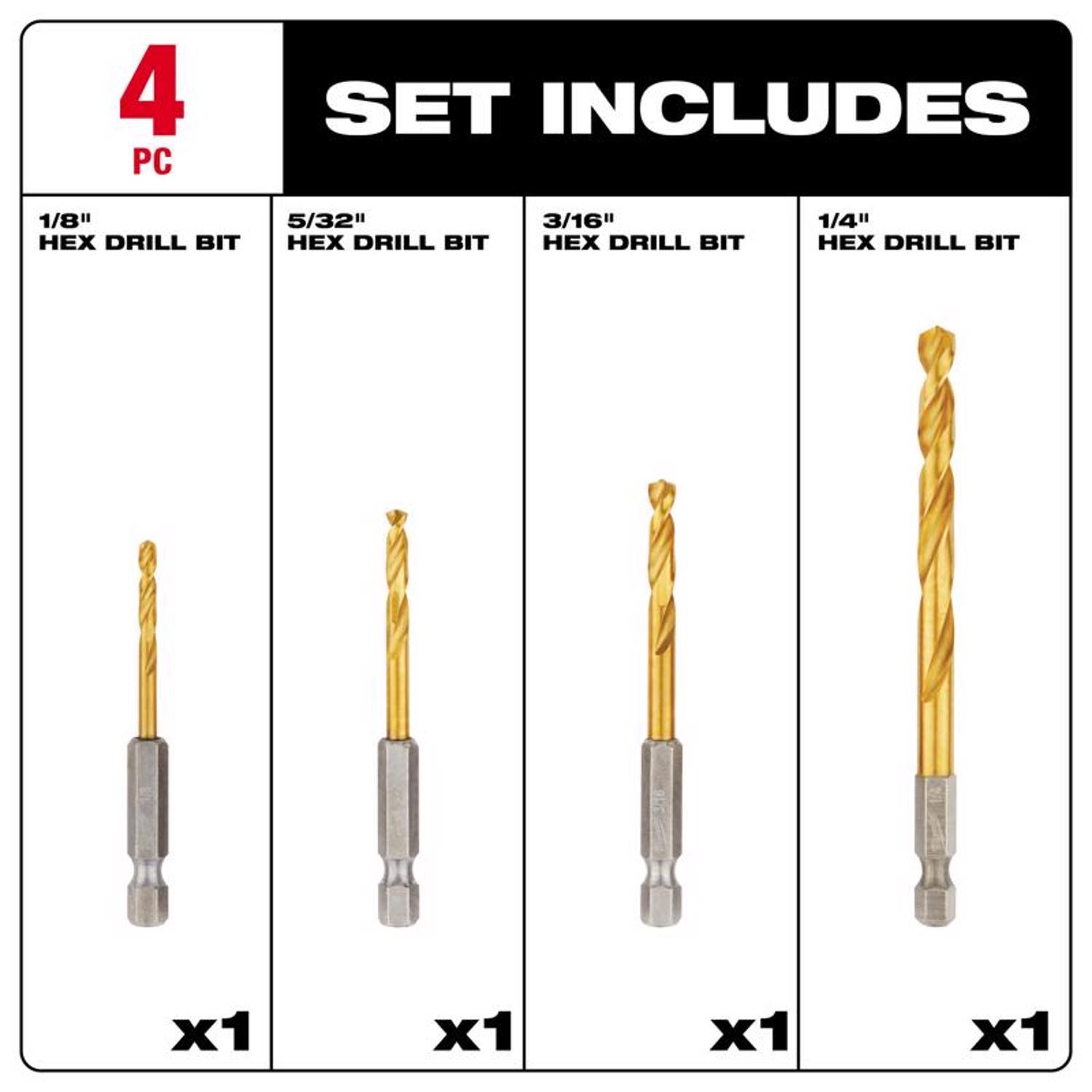 Milwaukee Shockwave 3/8 in. Titanium Red Helix Impact Drill Bit Set Hex Shank 4 pc