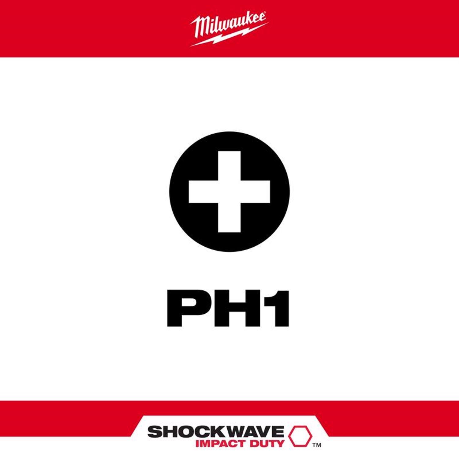 Milwaukee Shockwave Phillips #1 X 2 in. L Impact Power Bit Steel 1 pc