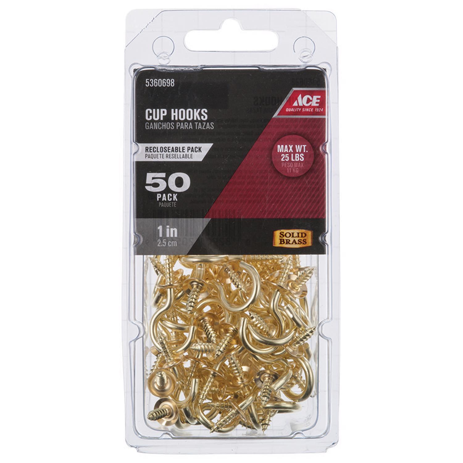 Ace Small Bright Brass Brass 1 in. L Cup Hook 25 lb 50 pk